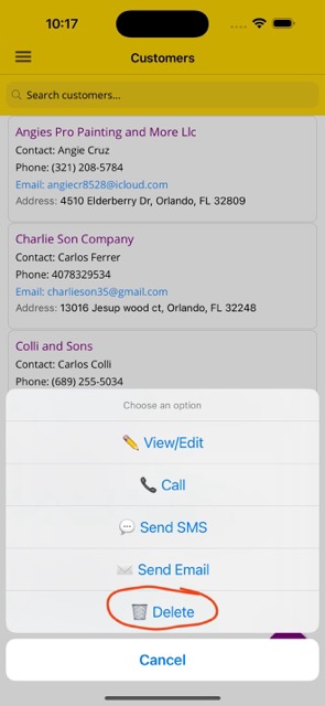 Delete Customer Option