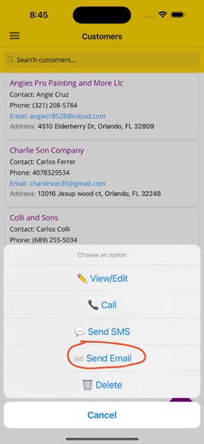 Send Email Option