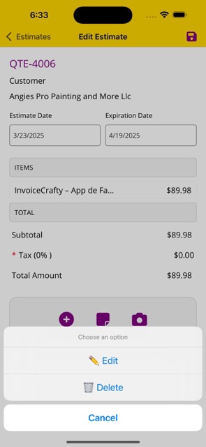 Edit Item Inside Estimate