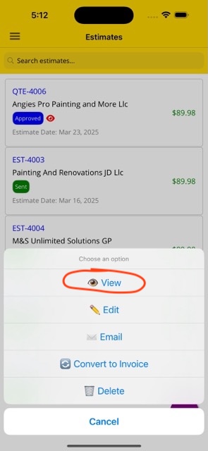 Estimate Details View