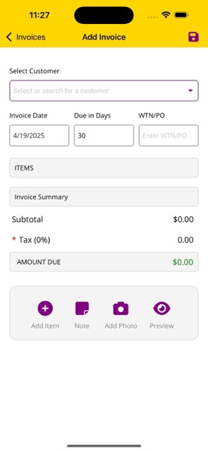 Create Invoice Screen