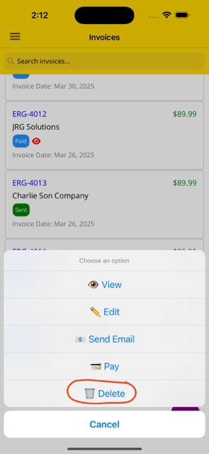 Delete Invoice Options