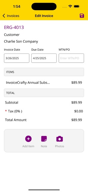 Edit Invoice Screen