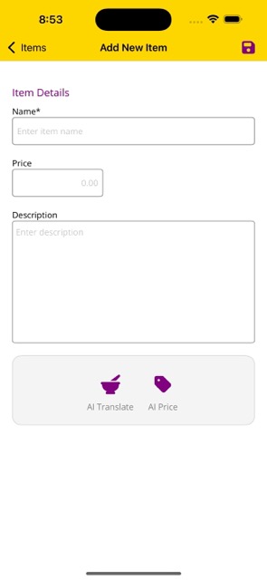 Create Item Screen